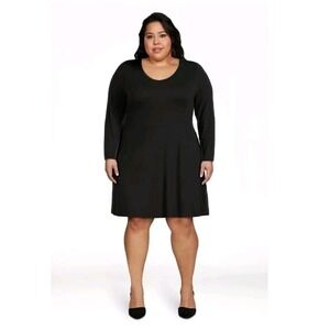 Terra & Sky Women's Plus Size 2X Black Long Sleeve Swing Dress New With Tag - B